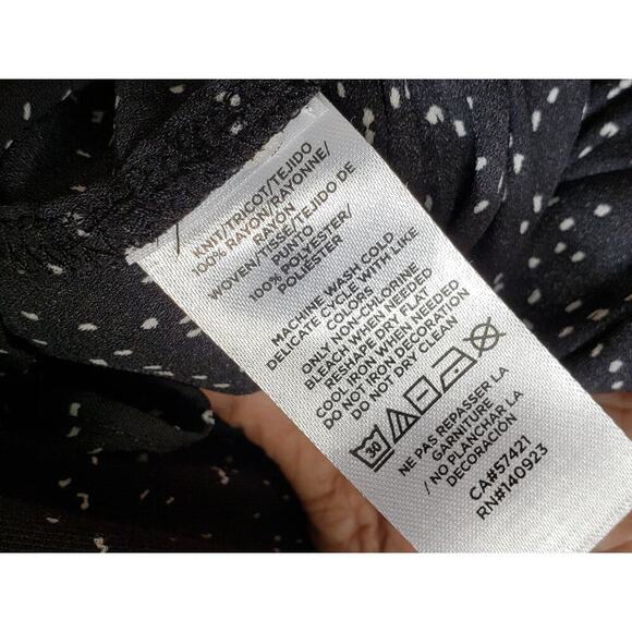 LOFT Blouse Top Womens PM Black Polka Dot Balloon Sleeve Ruffle Hem Pullover - Picture 6 of 10